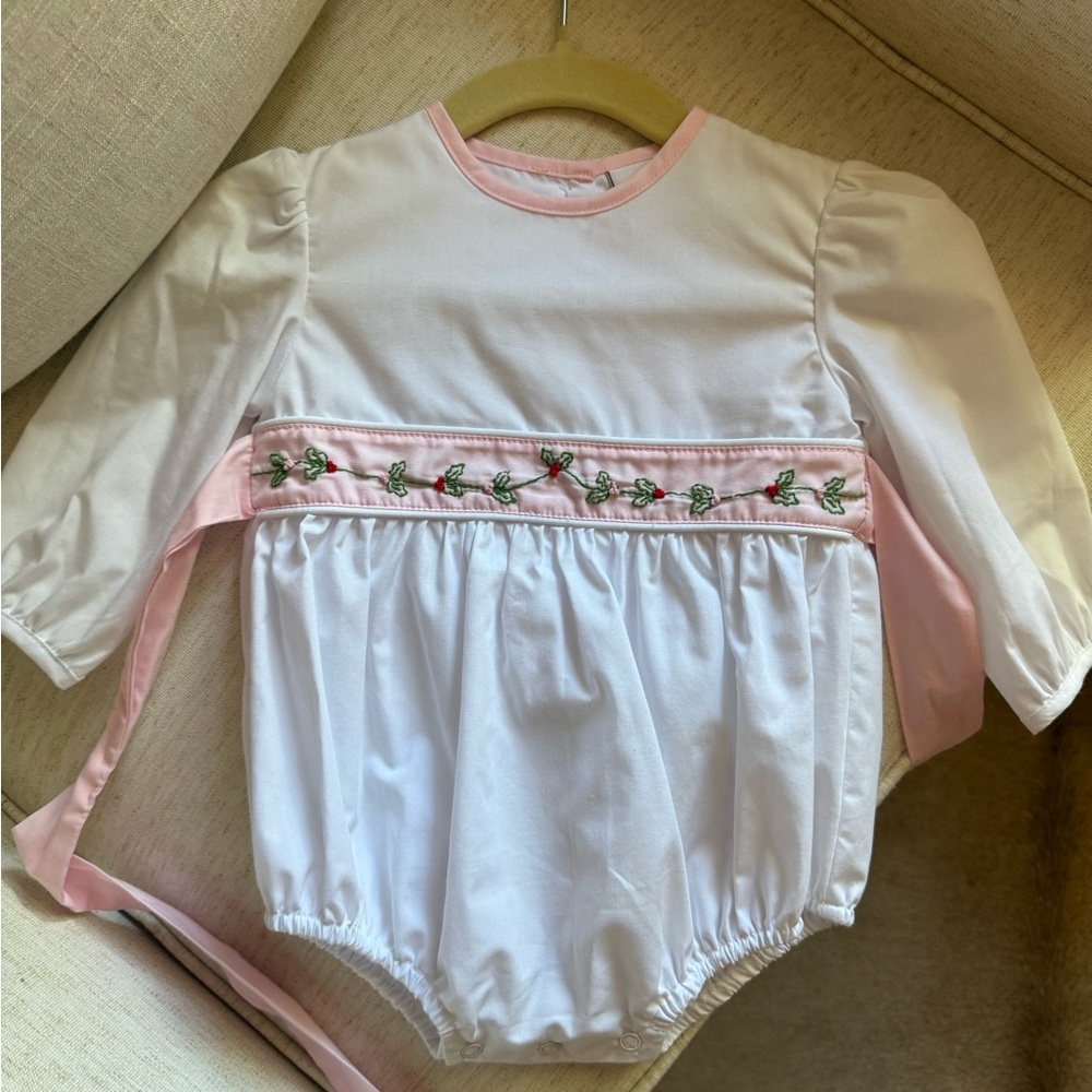 White and Pink Embroidered Kids One Piece